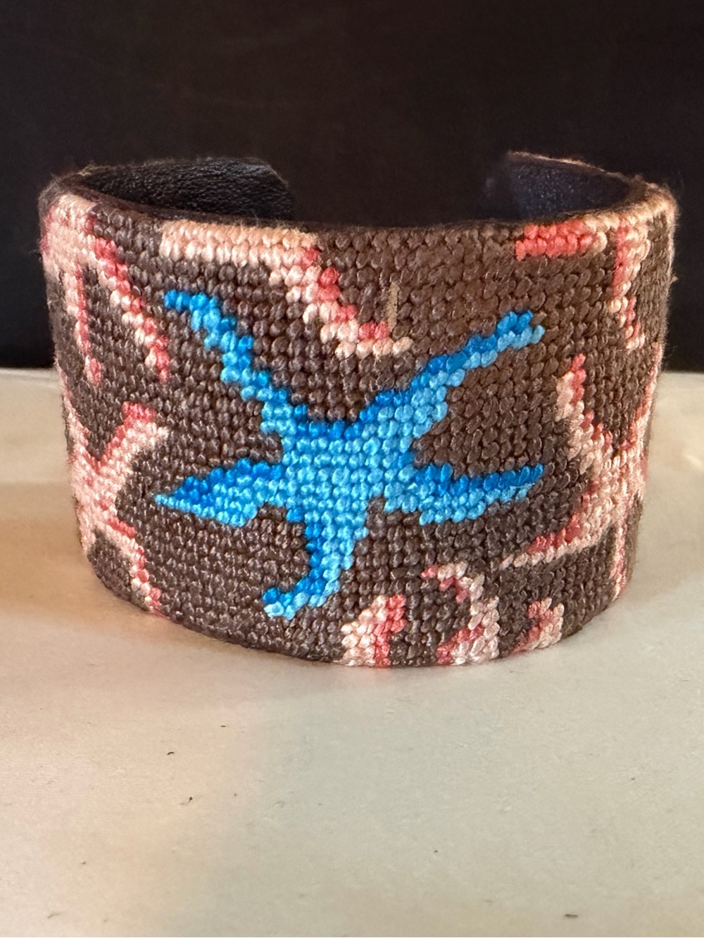 Embroidered/Stitched Cuff Bracelet w/Beachy Western Boho Motif